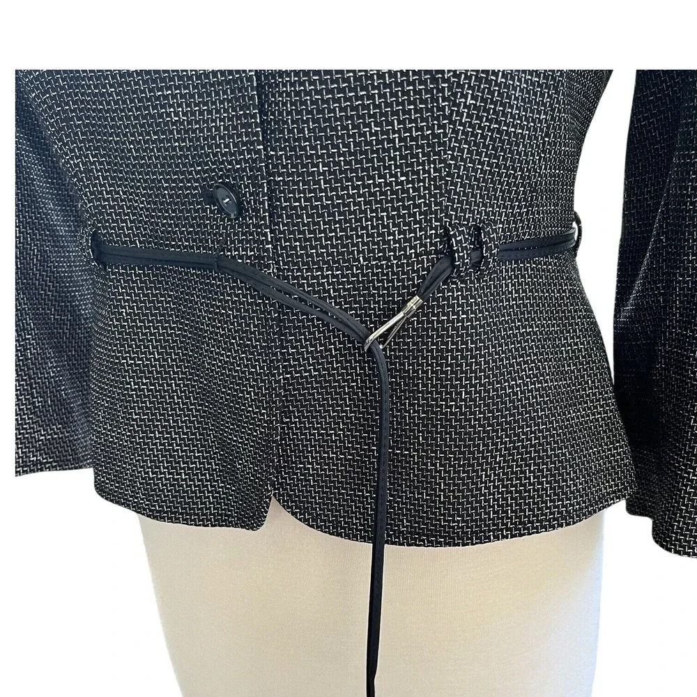 Tahari Preppy Office‎ Core Blazer Coat Button Down Woven Style Black Polyester 6